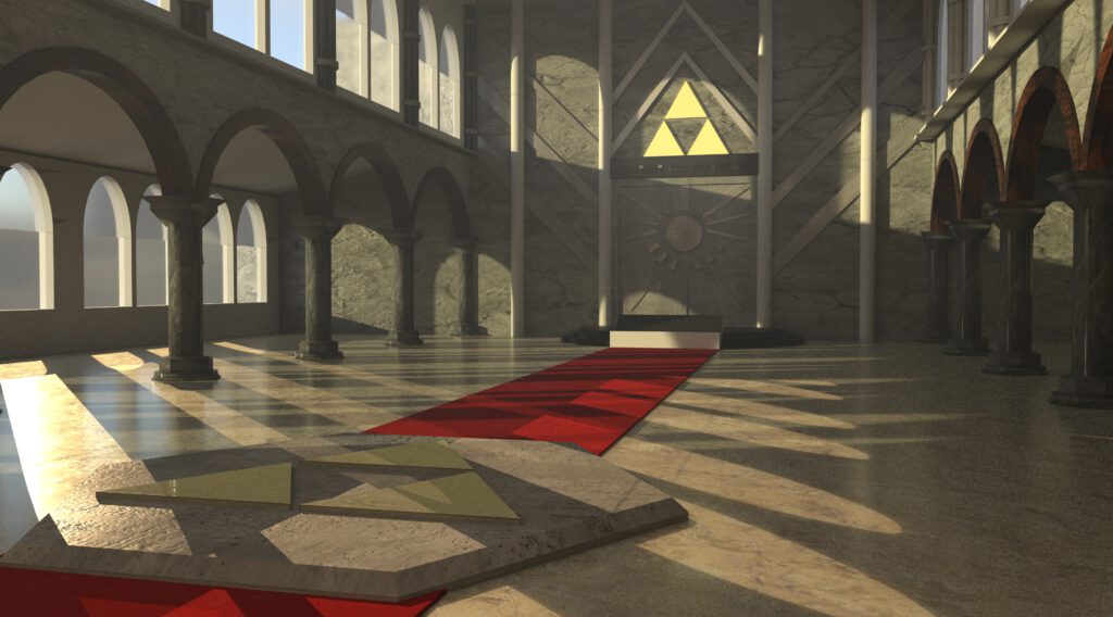 Ein 3D modelierter Nachbau der Zitadelle der Zeit aus dem Spiel The Legend of Zelda Ocarina of Time