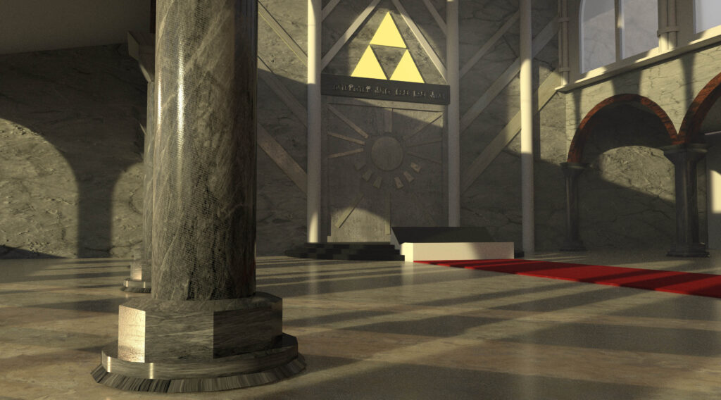 Ein 3D modelierter Nachbau der Zitadelle der Zeit aus dem Spiel The Legend of Zelda Ocarina of Time