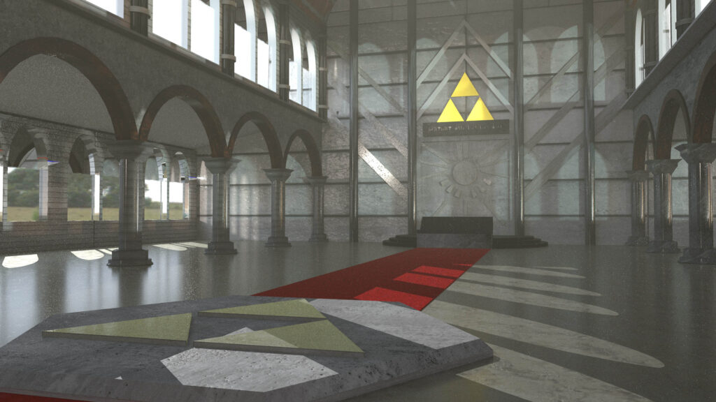 Ein 3D modelierter Nachbau der Zitadelle der Zeit aus dem Spiel The Legend of Zelda Ocarina of Time